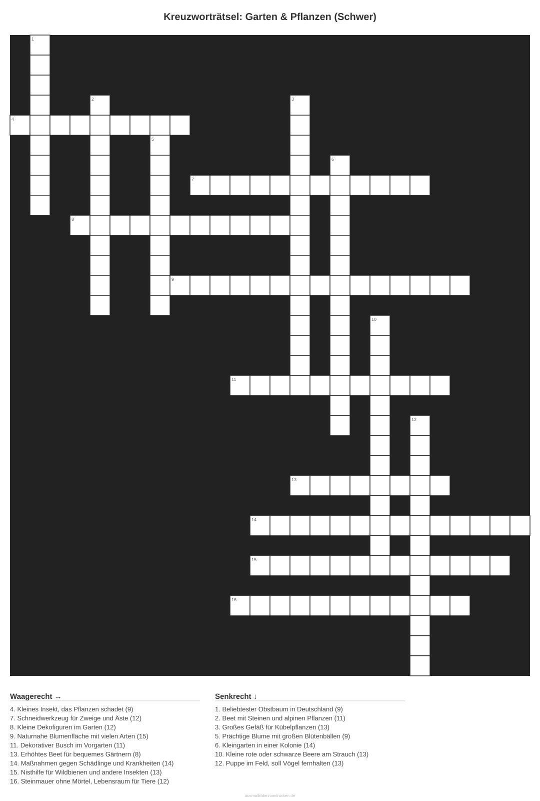 Kreuzworträtsel Kreuzworträtsel: Garten & Pflanzen (Schwer) aus der Kategorie Garten - kostenlos ausdrucken