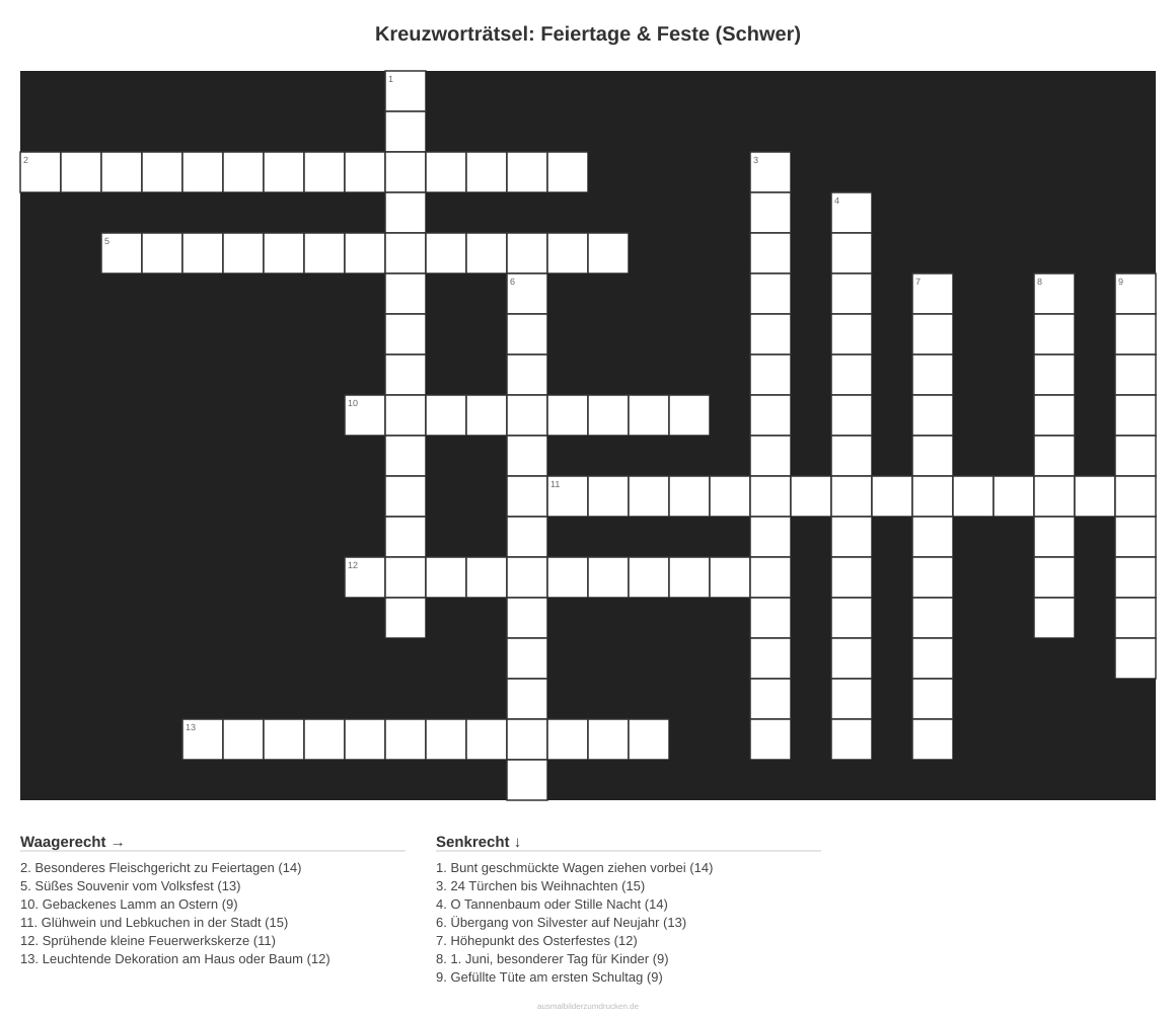 Kreuzworträtsel Kreuzworträtsel: Feiertage & Feste (Schwer) aus der Kategorie Feste - kostenlos ausdrucken