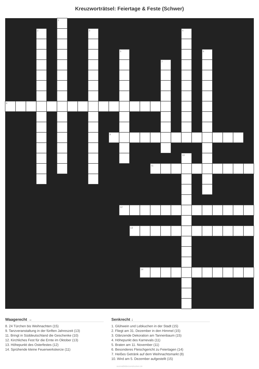 Kreuzworträtsel Kreuzworträtsel: Feiertage & Feste (Schwer) aus der Kategorie Feste - kostenlos ausdrucken