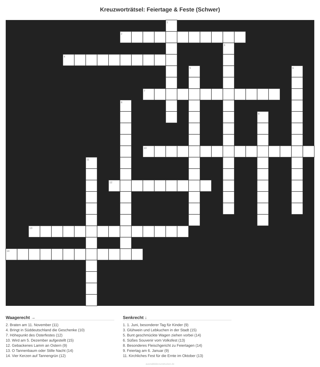 Kreuzworträtsel Kreuzworträtsel: Feiertage & Feste (Schwer) aus der Kategorie Feste - kostenlos ausdrucken