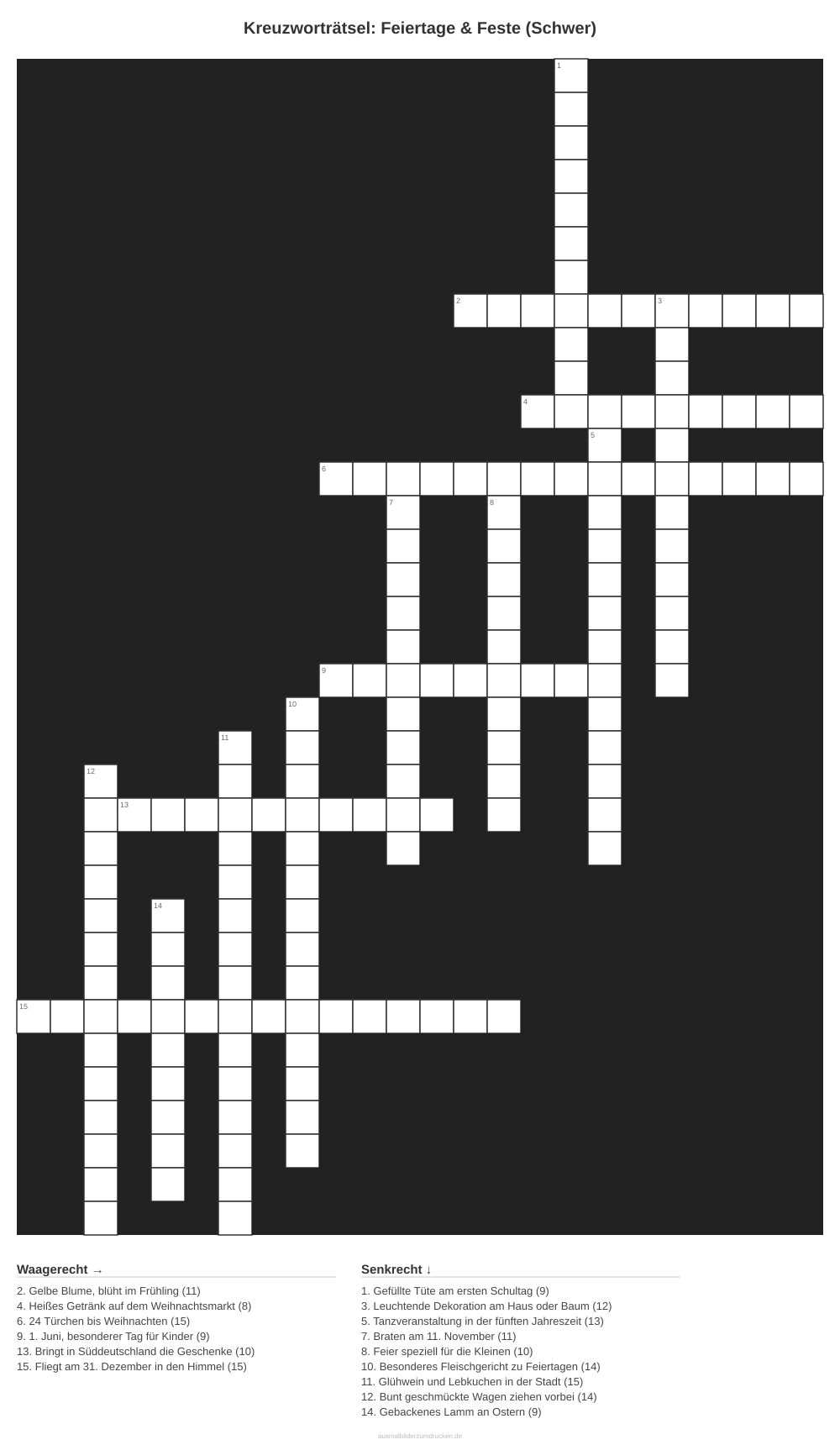 Kreuzworträtsel Kreuzworträtsel: Feiertage & Feste (Schwer) aus der Kategorie Feste - kostenlos ausdrucken