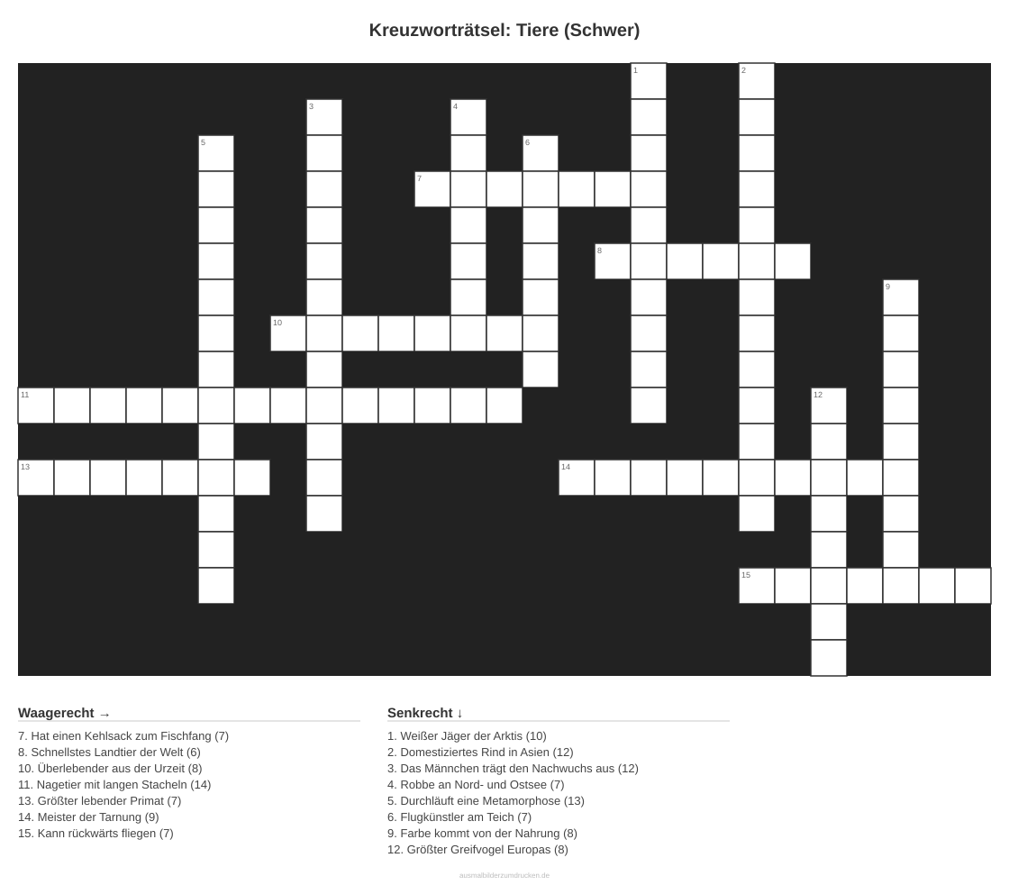 Kreuzworträtsel Kreuzworträtsel: Tiere (Schwer) aus der Kategorie Tiere - kostenlos ausdrucken