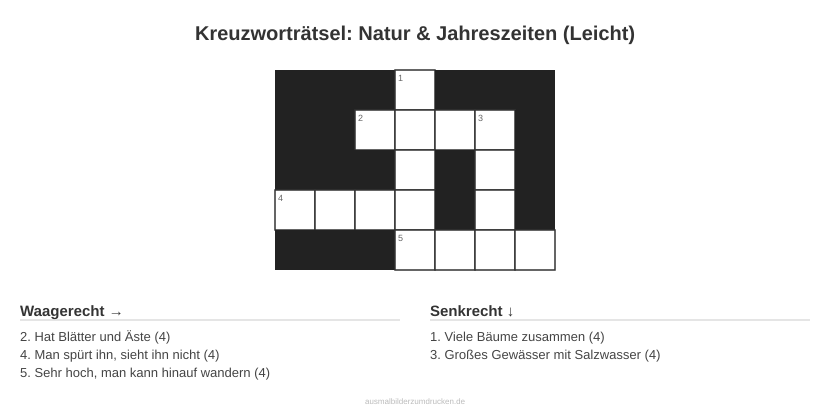 Kreuzworträtsel Kreuzworträtsel: Natur & Jahreszeiten (Leicht) aus der Kategorie Natur - kostenlos ausdrucken