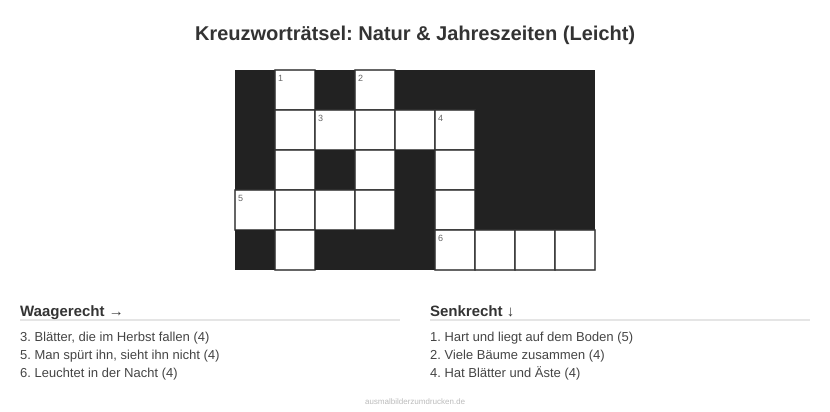 Kreuzworträtsel Kreuzworträtsel: Natur & Jahreszeiten (Leicht) aus der Kategorie Natur - kostenlos ausdrucken