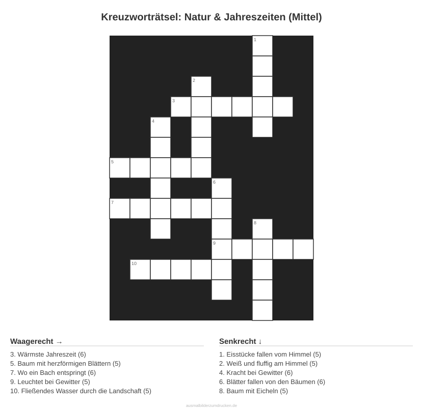 Kreuzworträtsel Kreuzworträtsel: Natur & Jahreszeiten (Mittel) aus der Kategorie Natur - kostenlos ausdrucken