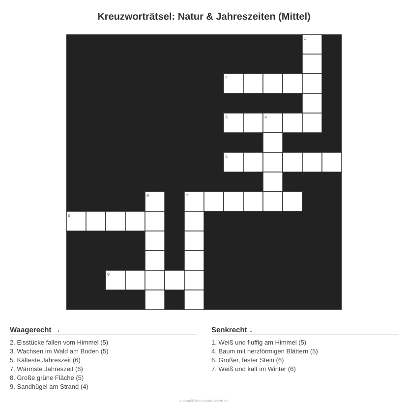 Kreuzworträtsel Kreuzworträtsel: Natur & Jahreszeiten (Mittel) aus der Kategorie Natur - kostenlos ausdrucken