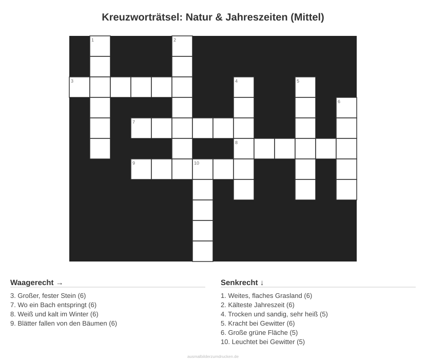 Kreuzworträtsel Kreuzworträtsel: Natur & Jahreszeiten (Mittel) aus der Kategorie Natur - kostenlos ausdrucken