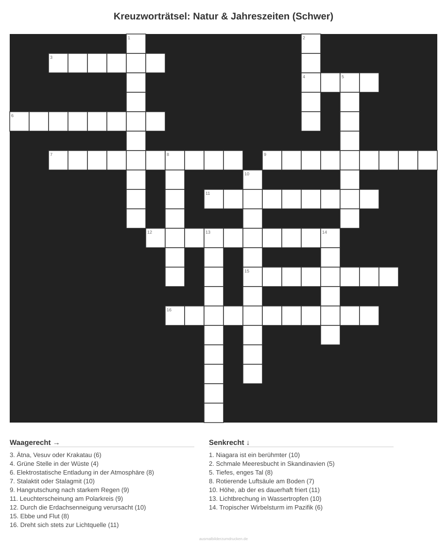 Kreuzworträtsel Kreuzworträtsel: Natur & Jahreszeiten (Schwer) aus der Kategorie Natur - kostenlos ausdrucken