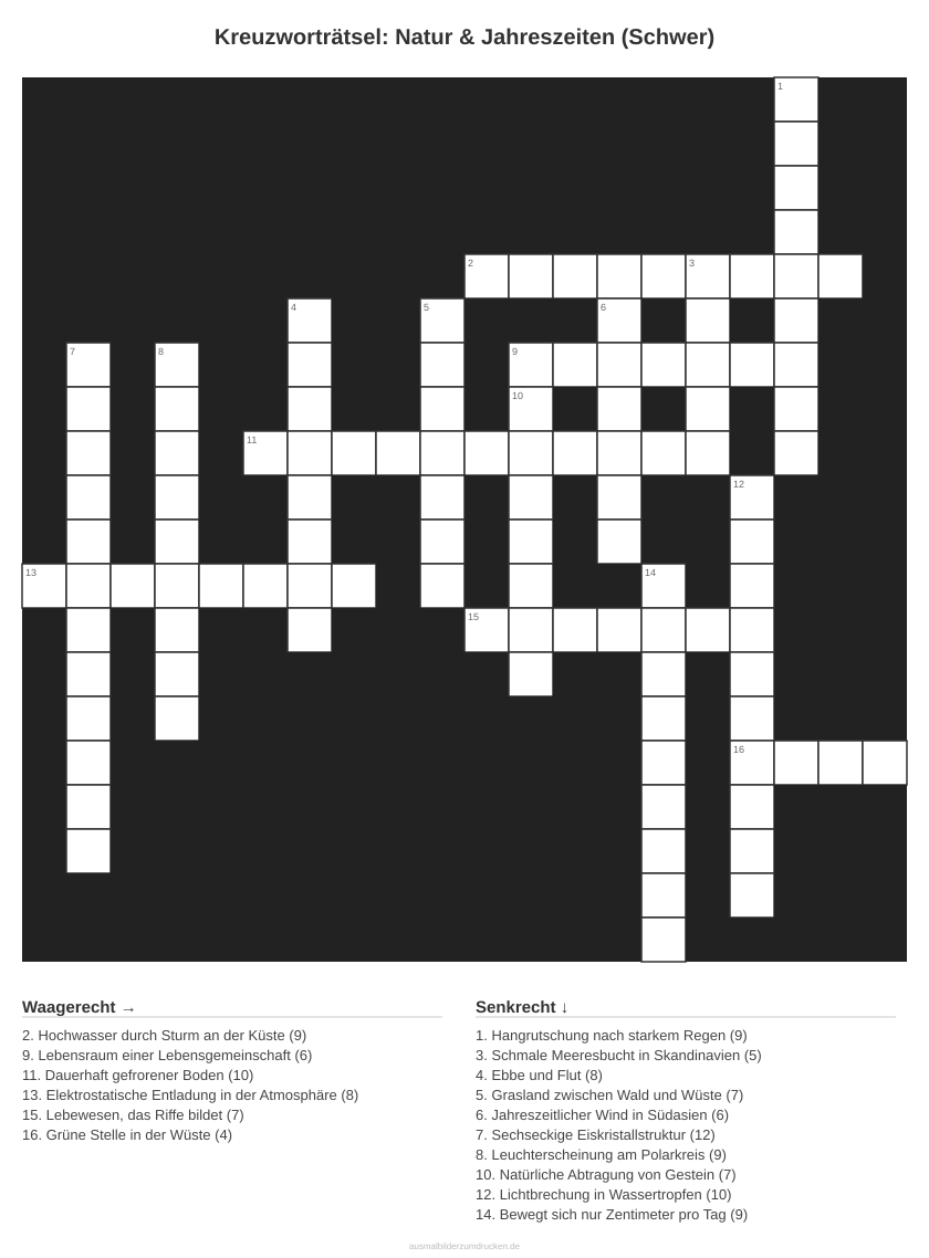 Kreuzworträtsel Kreuzworträtsel: Natur & Jahreszeiten (Schwer) aus der Kategorie Natur - kostenlos ausdrucken