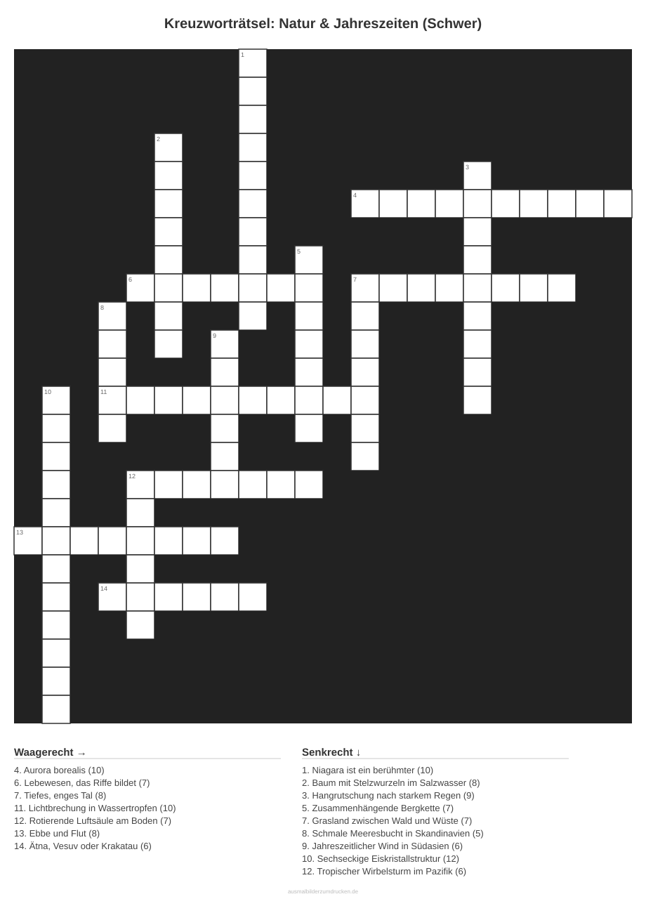 Kreuzworträtsel Kreuzworträtsel: Natur & Jahreszeiten (Schwer) aus der Kategorie Natur - kostenlos ausdrucken
