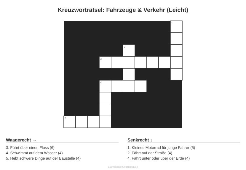 Kreuzworträtsel Kreuzworträtsel: Fahrzeuge & Verkehr (Leicht) aus der Kategorie Fahrzeuge - kostenlos ausdrucken