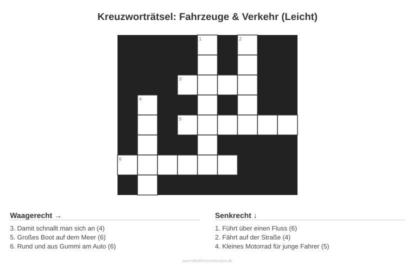 Kreuzworträtsel Kreuzworträtsel: Fahrzeuge & Verkehr (Leicht) aus der Kategorie Fahrzeuge - kostenlos ausdrucken