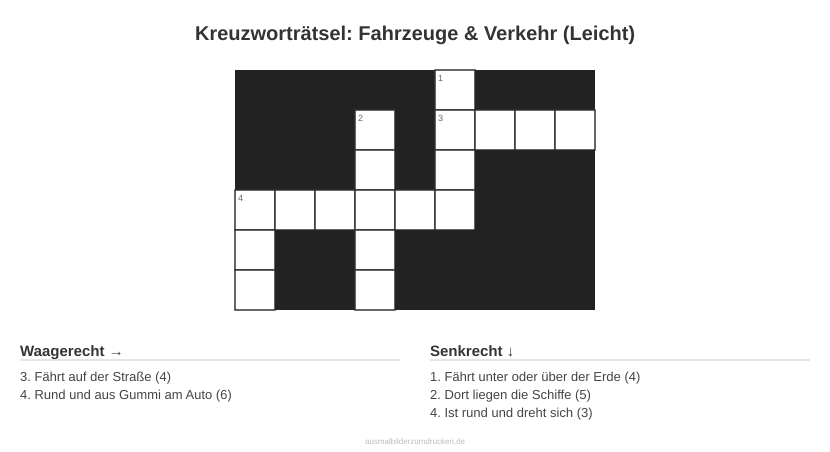 Kreuzworträtsel Kreuzworträtsel: Fahrzeuge & Verkehr (Leicht) aus der Kategorie Fahrzeuge - kostenlos ausdrucken