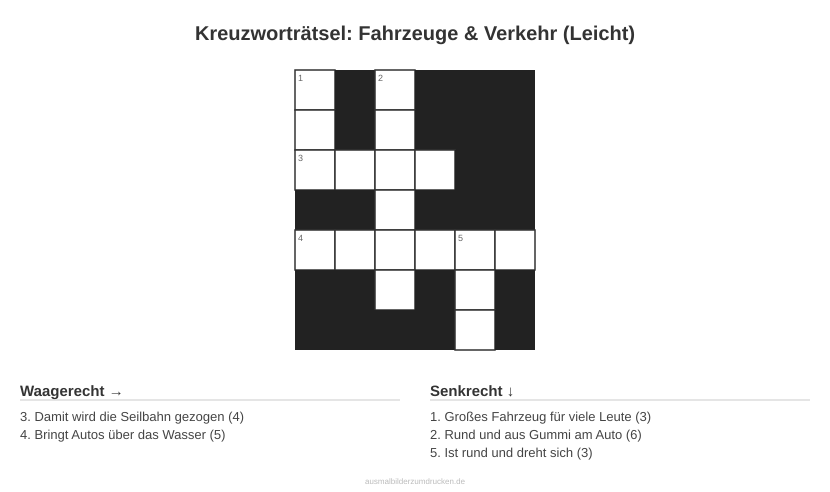 Kreuzworträtsel Kreuzworträtsel: Fahrzeuge & Verkehr (Leicht) aus der Kategorie Fahrzeuge - kostenlos ausdrucken