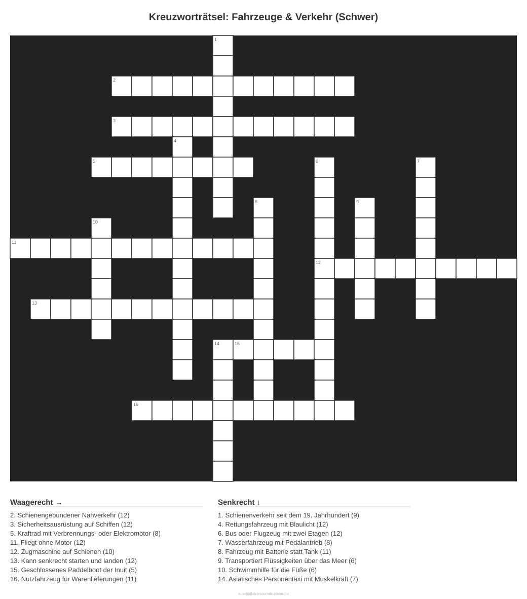 Kreuzworträtsel Kreuzworträtsel: Fahrzeuge & Verkehr (Schwer) aus der Kategorie Fahrzeuge - kostenlos ausdrucken