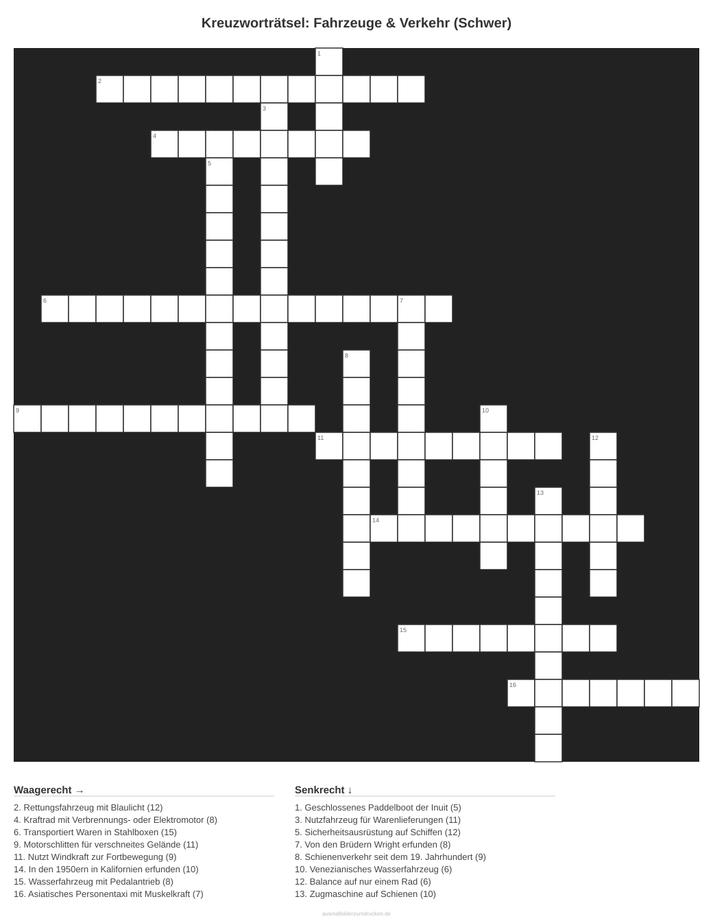 Kreuzworträtsel Kreuzworträtsel: Fahrzeuge & Verkehr (Schwer) aus der Kategorie Fahrzeuge - kostenlos ausdrucken