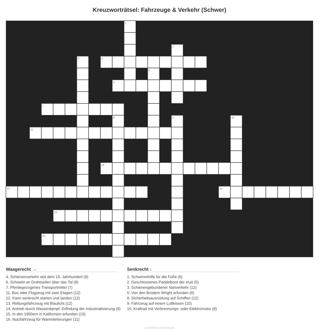 Kreuzworträtsel Kreuzworträtsel: Fahrzeuge & Verkehr (Schwer) aus der Kategorie Fahrzeuge - kostenlos ausdrucken