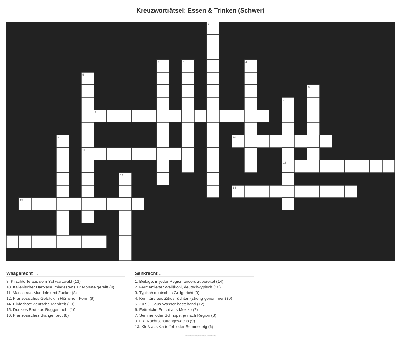Kreuzworträtsel Kreuzworträtsel: Essen & Trinken (Schwer) aus der Kategorie Essen - kostenlos ausdrucken