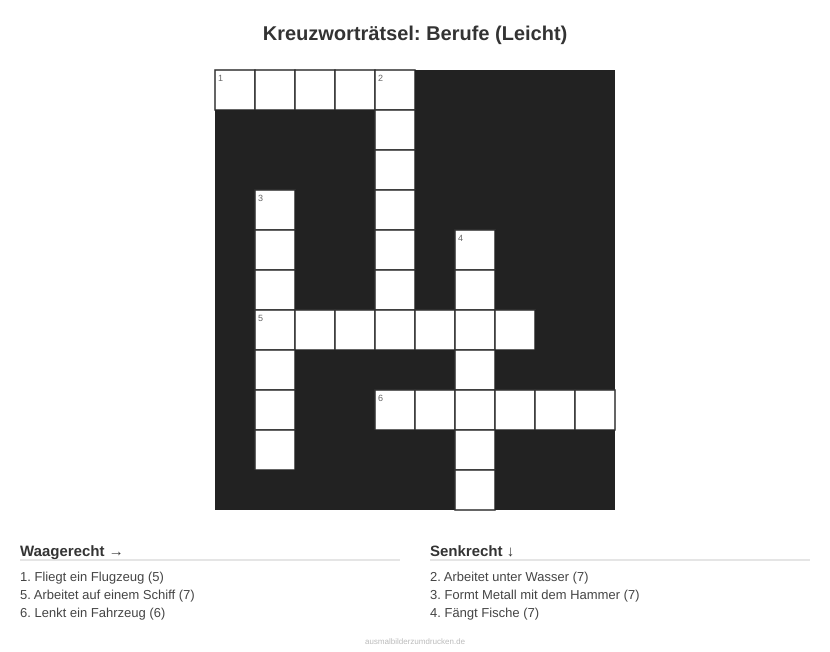Kreuzworträtsel Kreuzworträtsel: Berufe (Leicht) aus der Kategorie Berufe - kostenlos ausdrucken