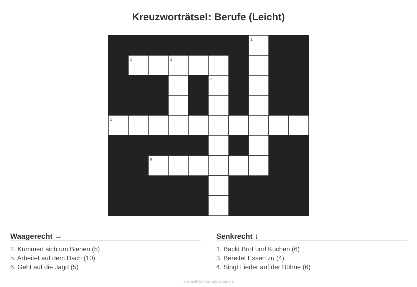 Kreuzworträtsel Kreuzworträtsel: Berufe (Leicht) aus der Kategorie Berufe - kostenlos ausdrucken