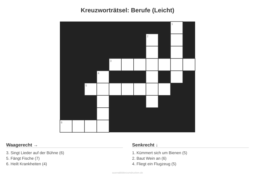 Kreuzworträtsel Kreuzworträtsel: Berufe (Leicht) aus der Kategorie Berufe - kostenlos ausdrucken