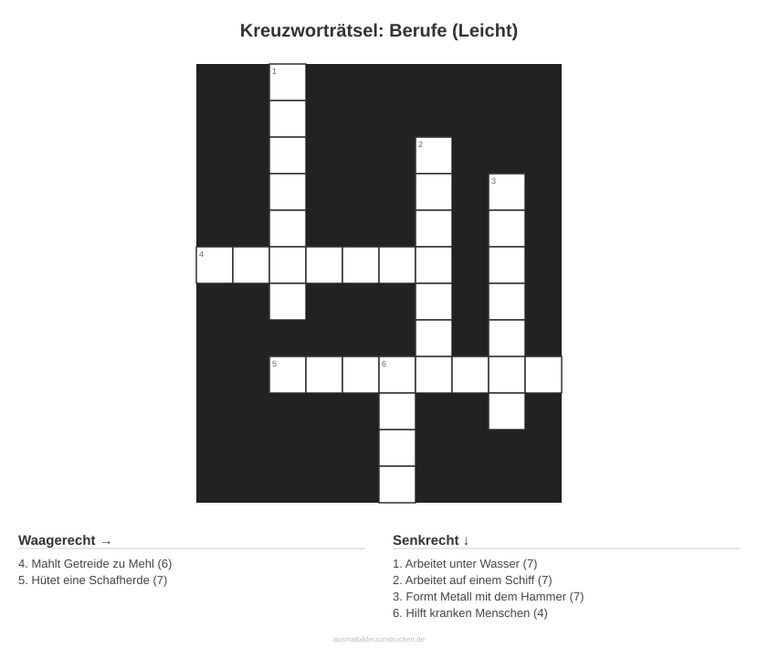 Kreuzworträtsel Kreuzworträtsel: Berufe (Leicht) aus der Kategorie Berufe - kostenlos ausdrucken