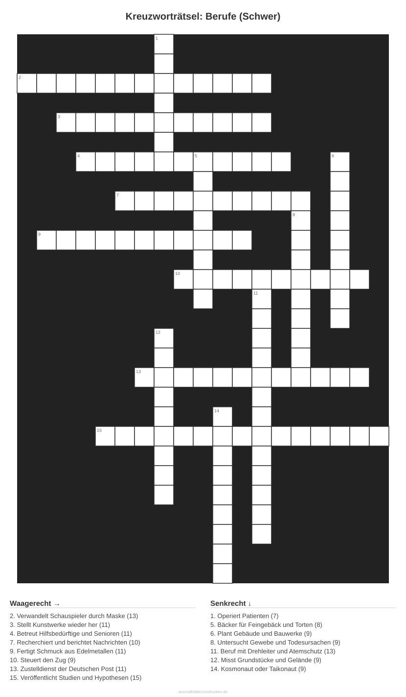 Kreuzworträtsel Kreuzworträtsel: Berufe (Schwer) aus der Kategorie Berufe - kostenlos ausdrucken