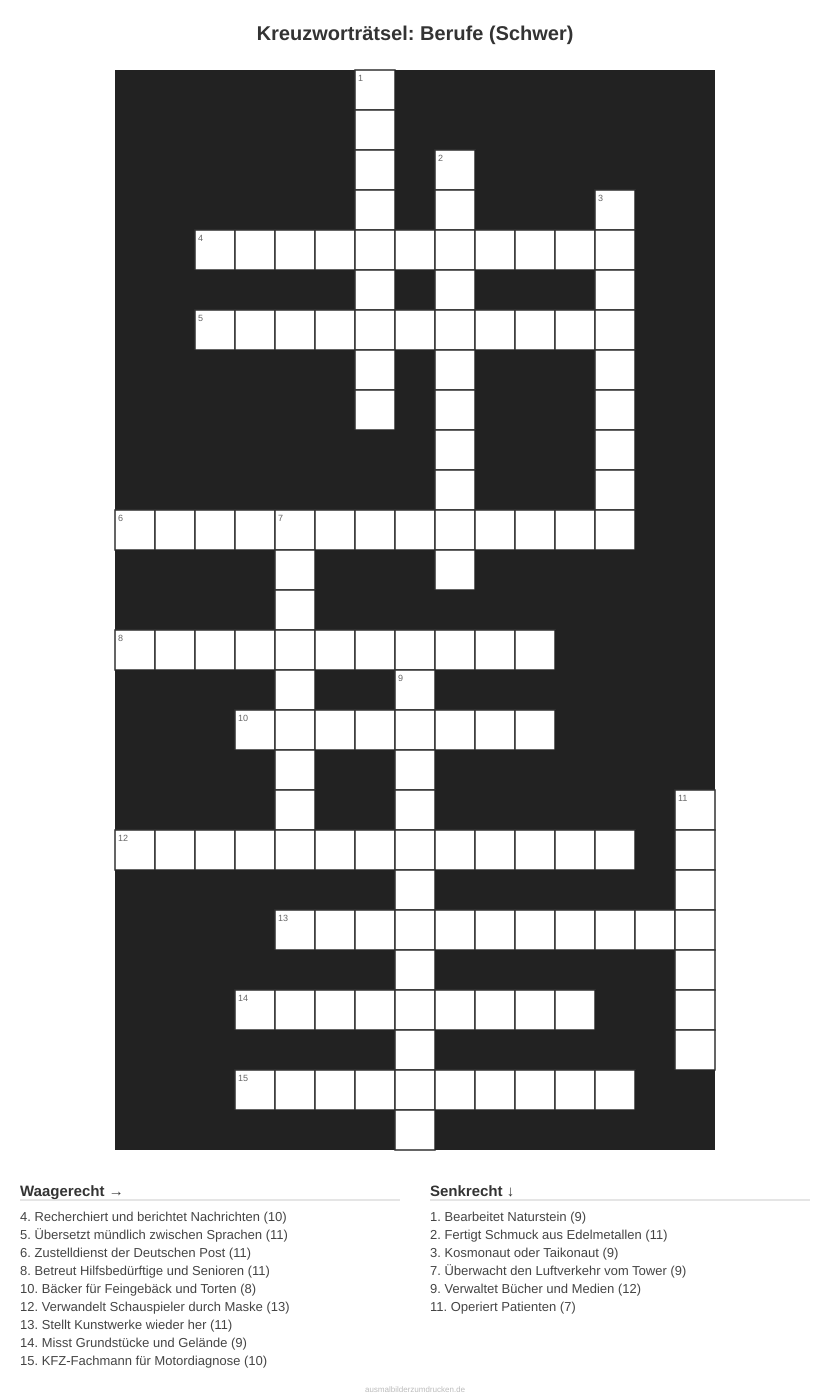 Kreuzworträtsel Kreuzworträtsel: Berufe (Schwer) aus der Kategorie Berufe - kostenlos ausdrucken