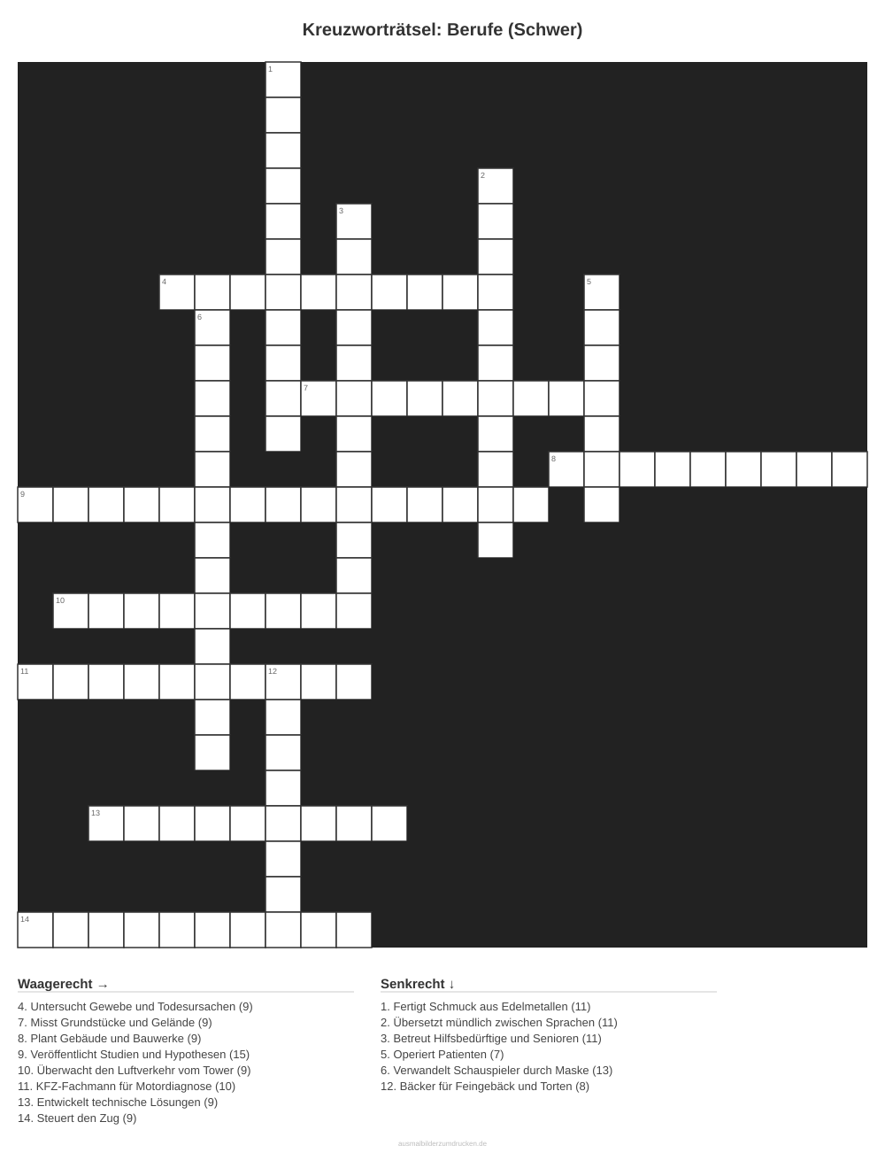 Kreuzworträtsel Kreuzworträtsel: Berufe (Schwer) aus der Kategorie Berufe - kostenlos ausdrucken