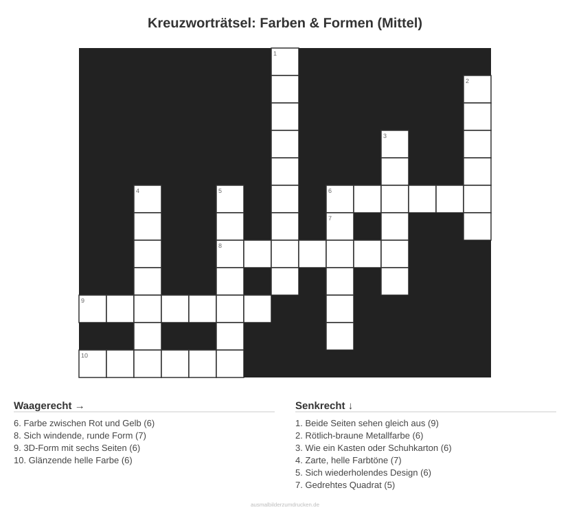 Kreuzworträtsel Kreuzworträtsel: Farben & Formen (Mittel) aus der Kategorie Farben - kostenlos ausdrucken
