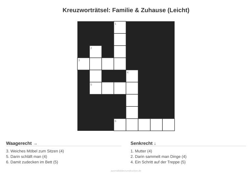 Kreuzworträtsel Kreuzworträtsel: Familie & Zuhause (Leicht) aus der Kategorie Familie - kostenlos ausdrucken