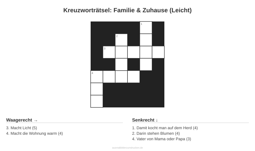 Kreuzworträtsel Kreuzworträtsel: Familie & Zuhause (Leicht) aus der Kategorie Familie - kostenlos ausdrucken