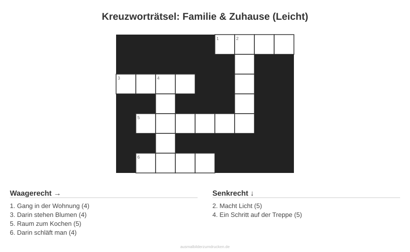 Kreuzworträtsel Kreuzworträtsel: Familie & Zuhause (Leicht) aus der Kategorie Familie - kostenlos ausdrucken