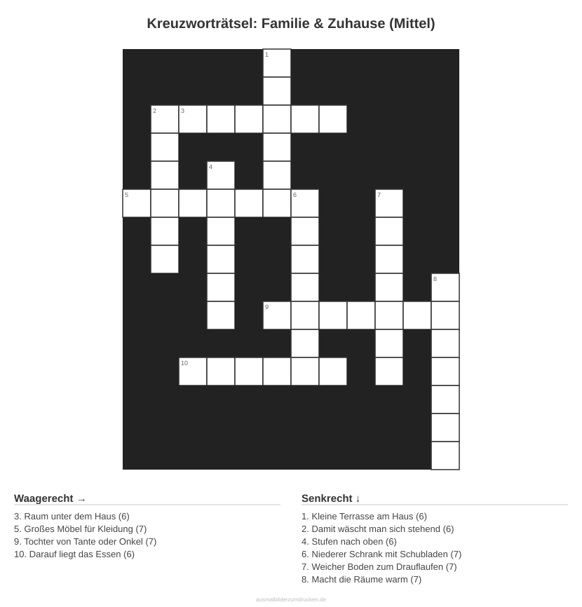 Kreuzworträtsel Kreuzworträtsel: Familie & Zuhause (Mittel) aus der Kategorie Familie - kostenlos ausdrucken