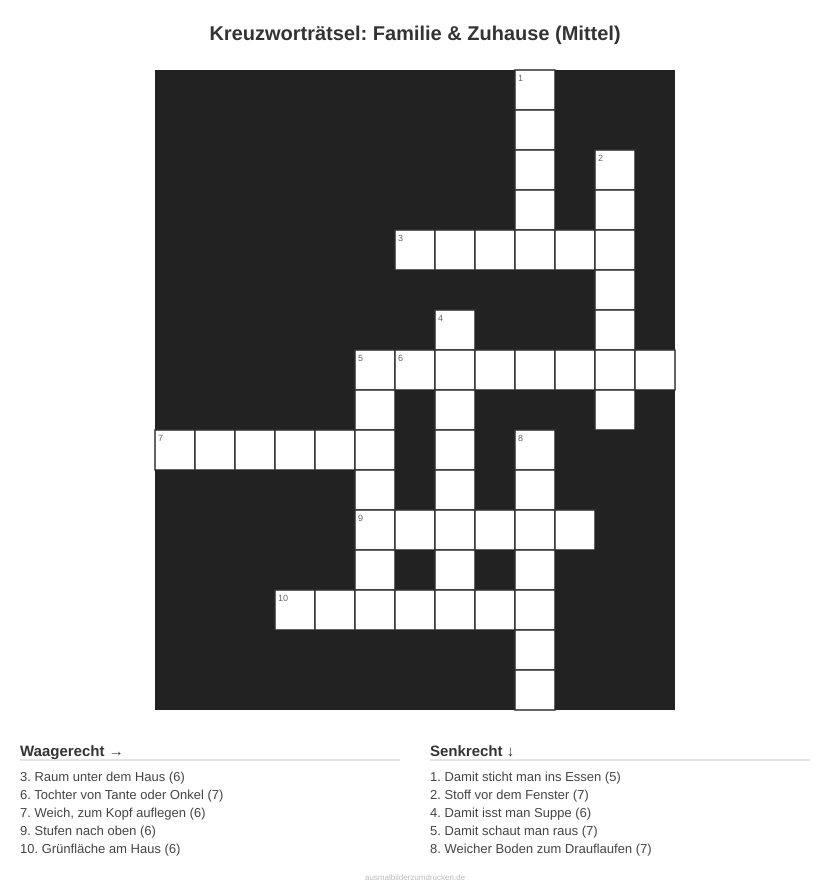 Kreuzworträtsel Kreuzworträtsel: Familie & Zuhause (Mittel) aus der Kategorie Familie - kostenlos ausdrucken