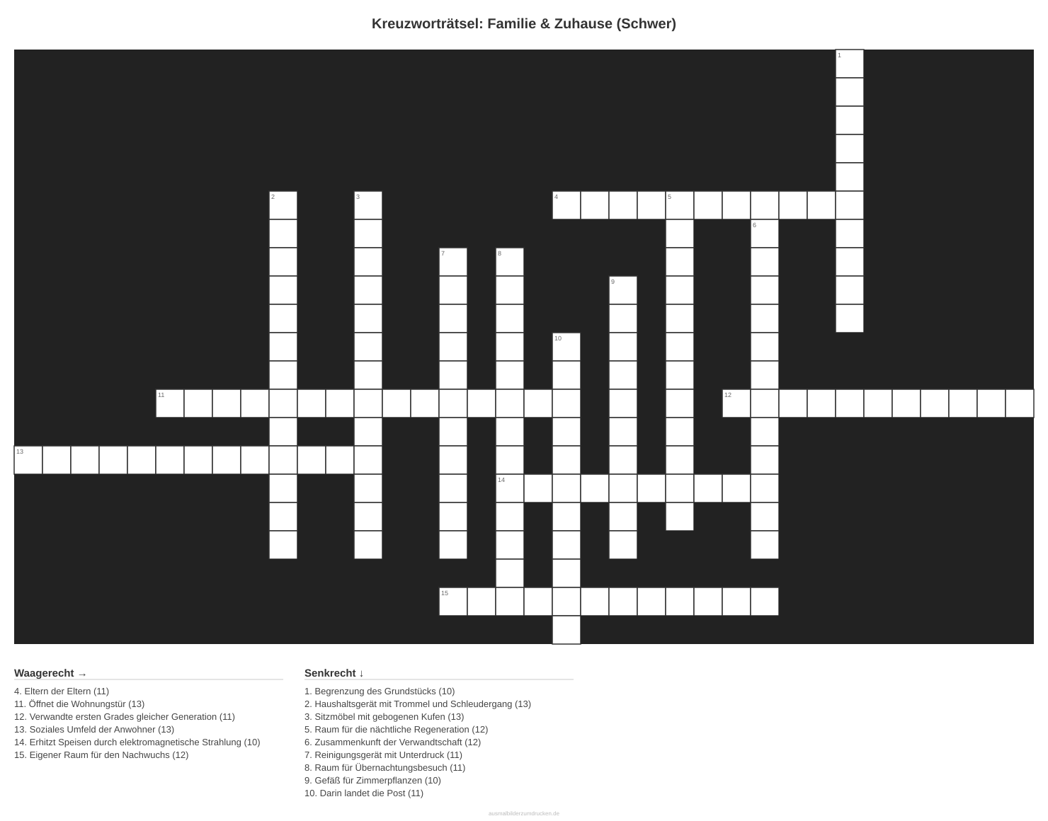 Kreuzworträtsel Kreuzworträtsel: Familie & Zuhause (Schwer) aus der Kategorie Familie - kostenlos ausdrucken
