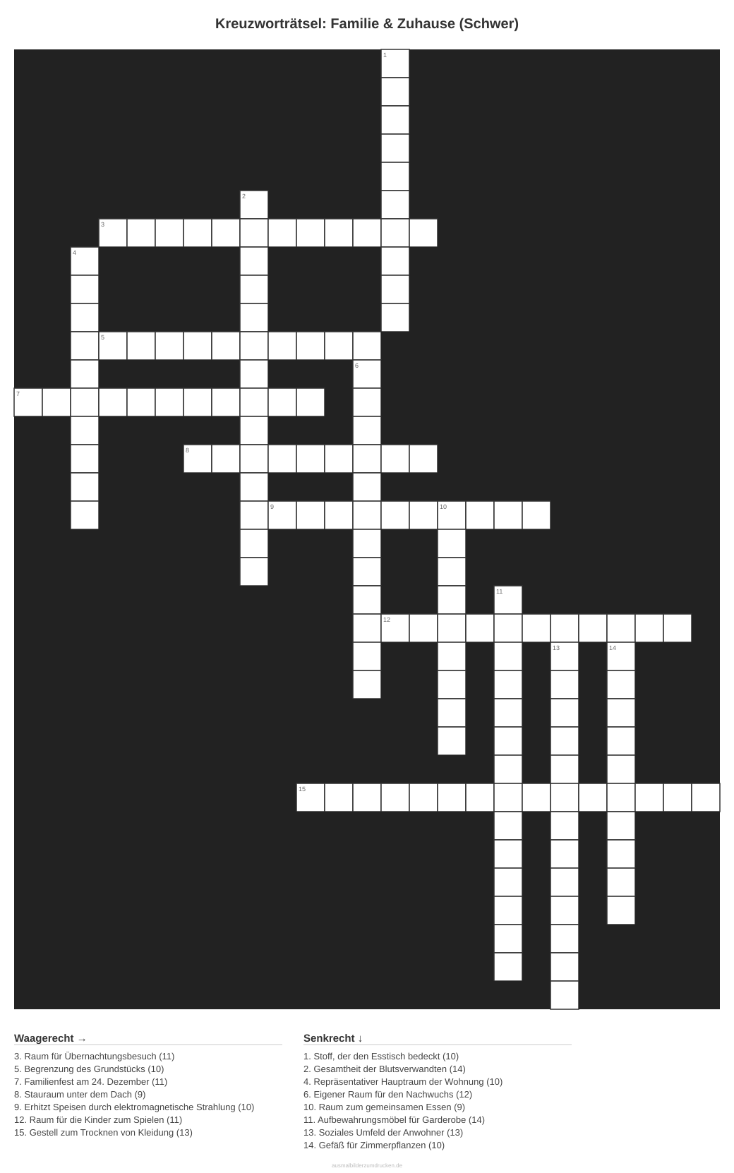 Kreuzworträtsel Kreuzworträtsel: Familie & Zuhause (Schwer) aus der Kategorie Familie - kostenlos ausdrucken
