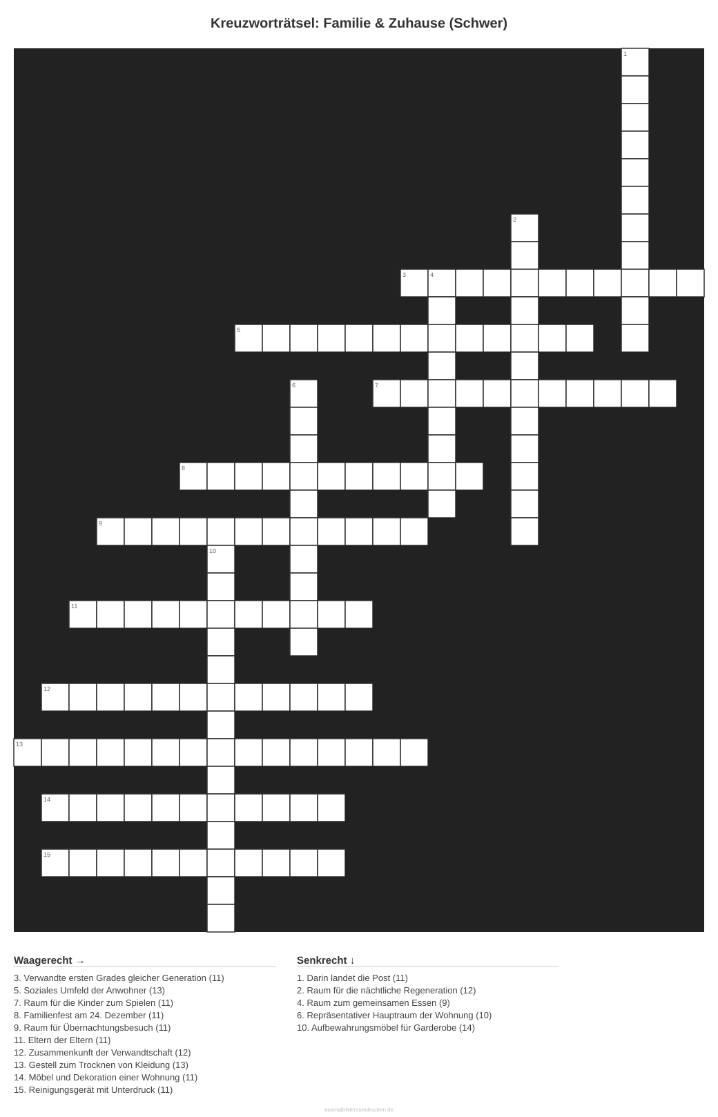 Kreuzworträtsel Kreuzworträtsel: Familie & Zuhause (Schwer) aus der Kategorie Familie - kostenlos ausdrucken