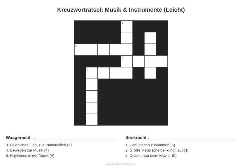 Kreuzworträtsel Kreuzworträtsel: Musik & Instrumente (Leicht) aus der Kategorie Musik - kostenlos ausdrucken
