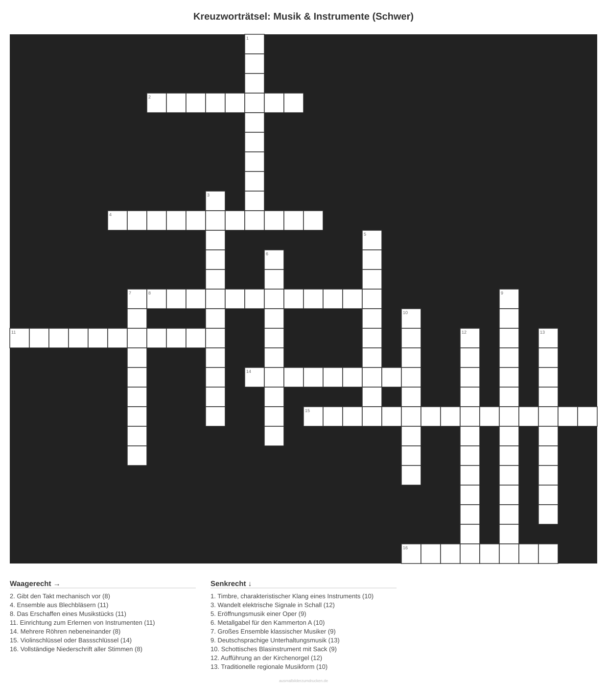 Kreuzworträtsel Kreuzworträtsel: Musik & Instrumente (Schwer) aus der Kategorie Musik - kostenlos ausdrucken