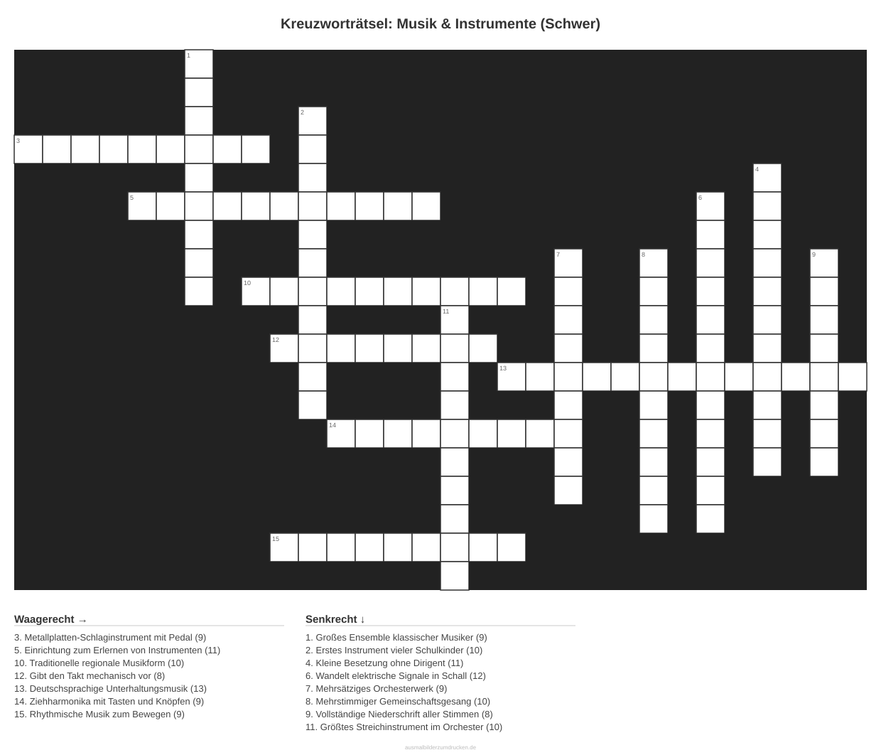 Kreuzworträtsel Kreuzworträtsel: Musik & Instrumente (Schwer) aus der Kategorie Musik - kostenlos ausdrucken