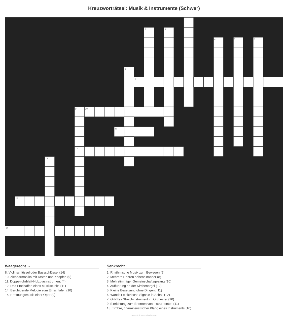 Kreuzworträtsel Kreuzworträtsel: Musik & Instrumente (Schwer) aus der Kategorie Musik - kostenlos ausdrucken