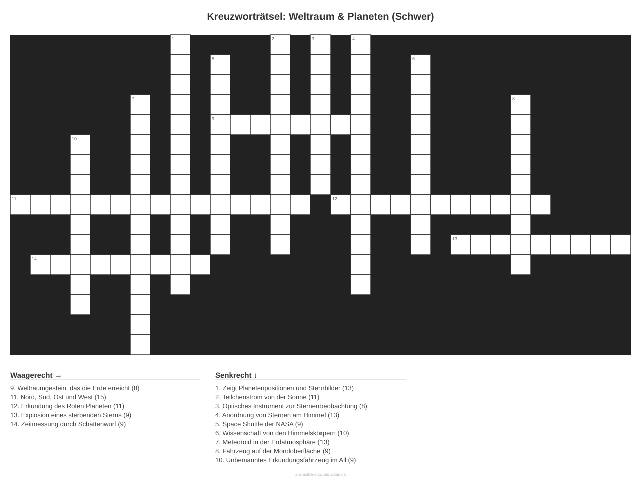 Kreuzworträtsel Kreuzworträtsel: Weltraum & Planeten (Schwer) aus der Kategorie Weltraum - kostenlos ausdrucken