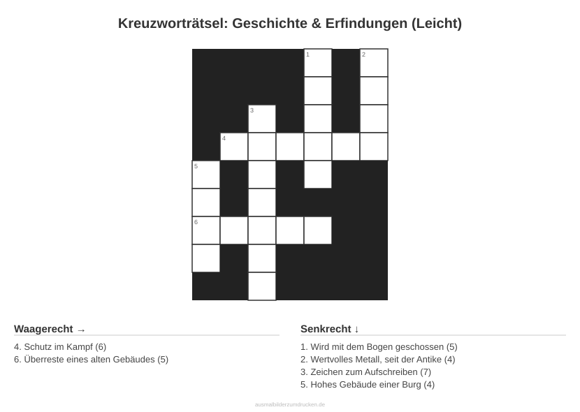 Kreuzworträtsel Kreuzworträtsel: Geschichte & Erfindungen (Leicht) aus der Kategorie Geschichte - kostenlos ausdrucken