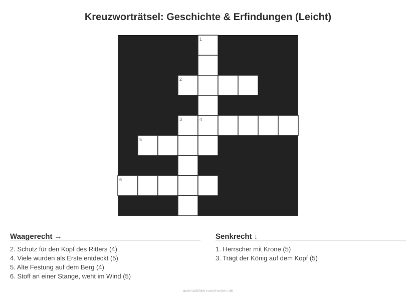 Kreuzworträtsel Kreuzworträtsel: Geschichte & Erfindungen (Leicht) aus der Kategorie Geschichte - kostenlos ausdrucken