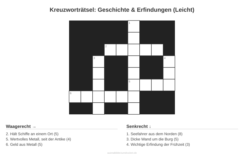 Kreuzworträtsel Kreuzworträtsel: Geschichte & Erfindungen (Leicht) aus der Kategorie Geschichte - kostenlos ausdrucken