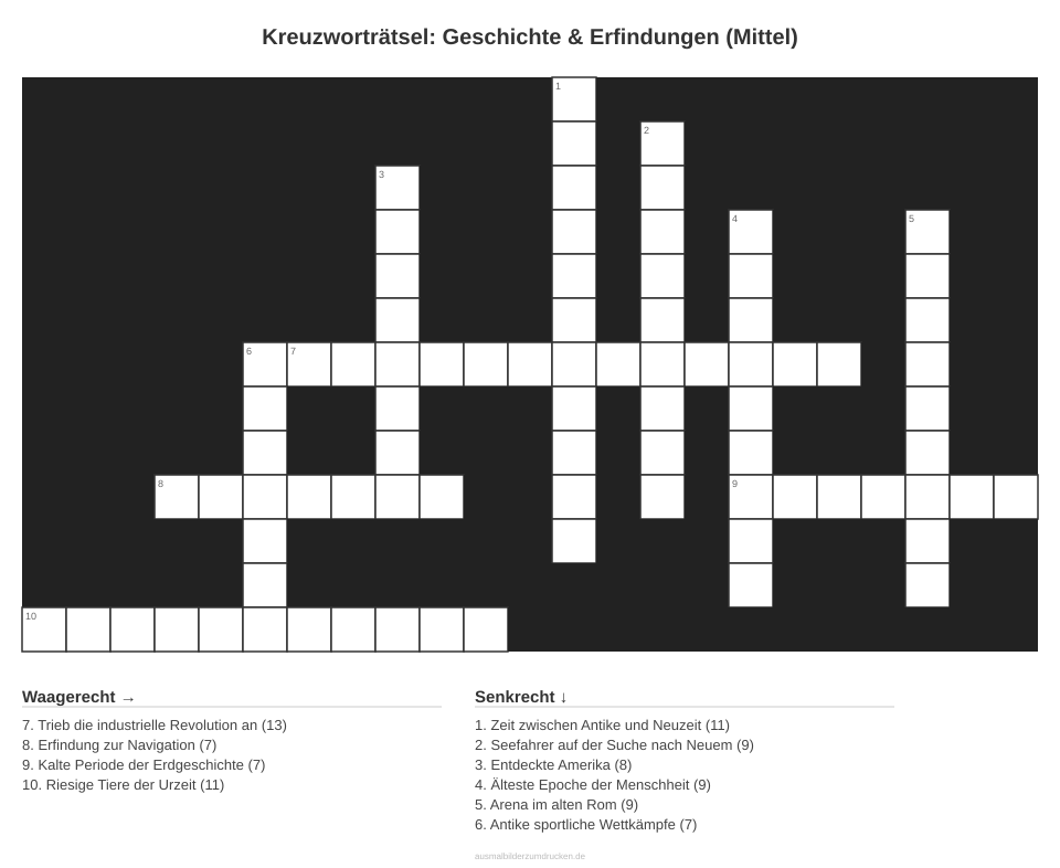 Kreuzworträtsel Kreuzworträtsel: Geschichte & Erfindungen (Mittel) aus der Kategorie Geschichte - kostenlos ausdrucken
