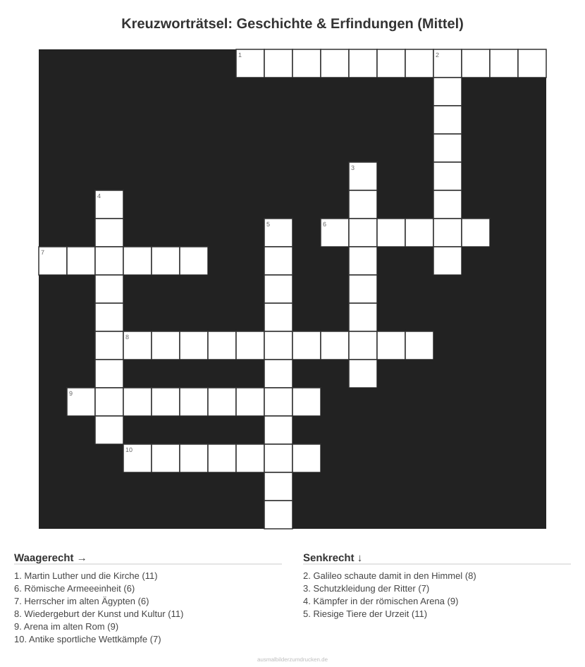 Kreuzworträtsel Kreuzworträtsel: Geschichte & Erfindungen (Mittel) aus der Kategorie Geschichte - kostenlos ausdrucken