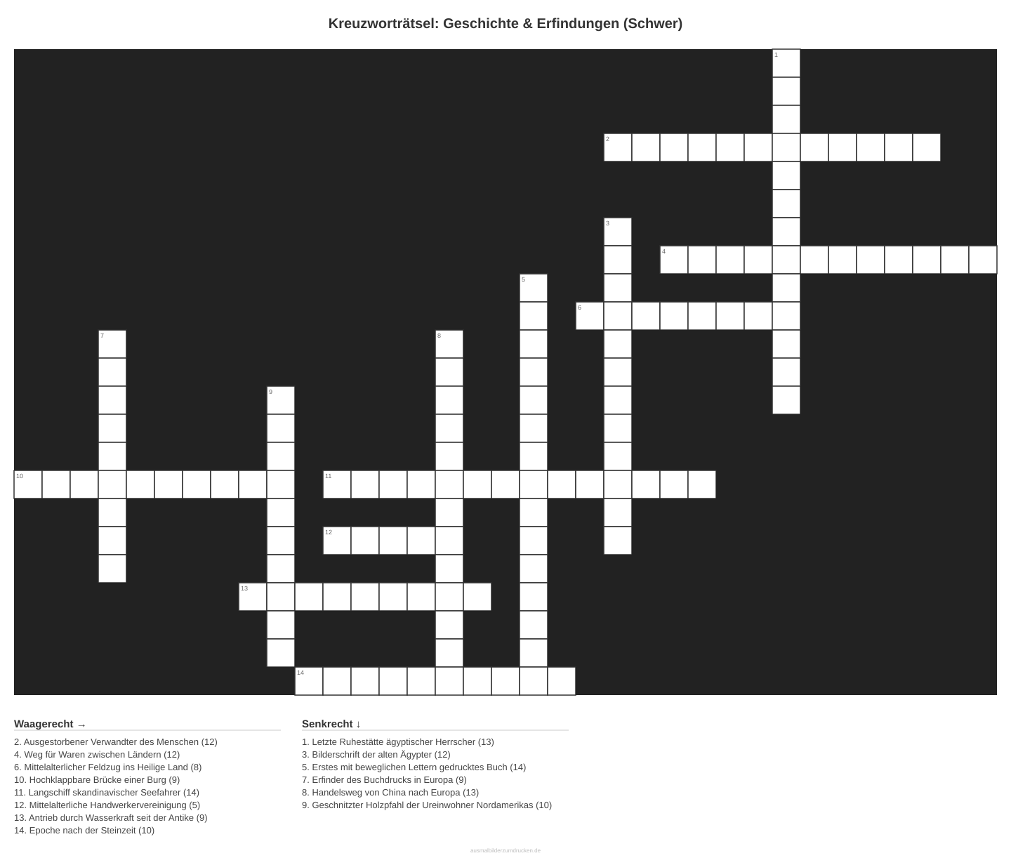 Kreuzworträtsel Kreuzworträtsel: Geschichte & Erfindungen (Schwer) aus der Kategorie Geschichte - kostenlos ausdrucken