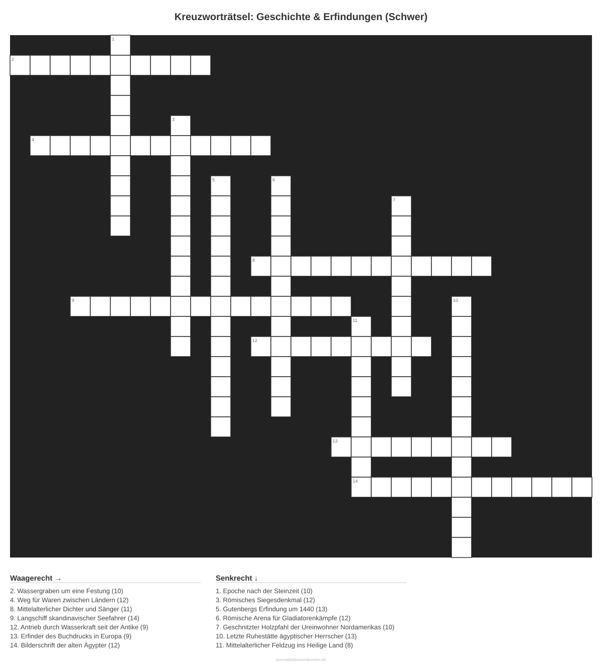 Kreuzworträtsel Kreuzworträtsel: Geschichte & Erfindungen (Schwer) aus der Kategorie Geschichte - kostenlos ausdrucken